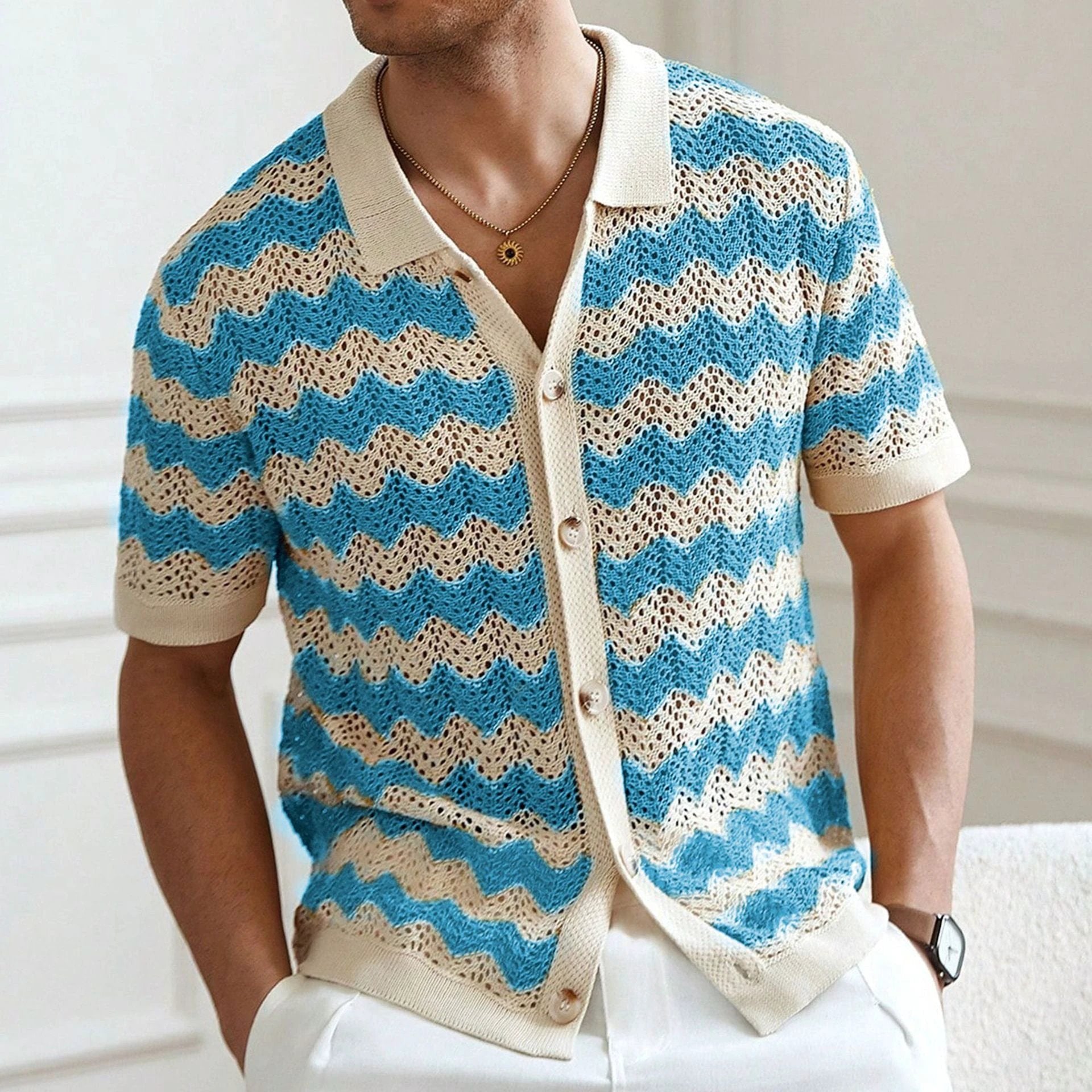American-style Hollow Jacquard Corrugated Sweater