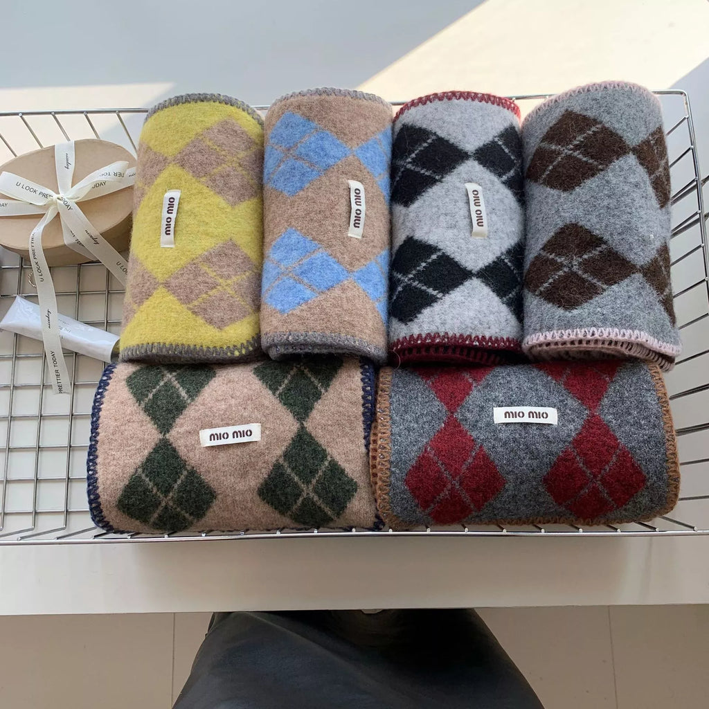 Wool Argyle Scarf - Warm Winter Essential