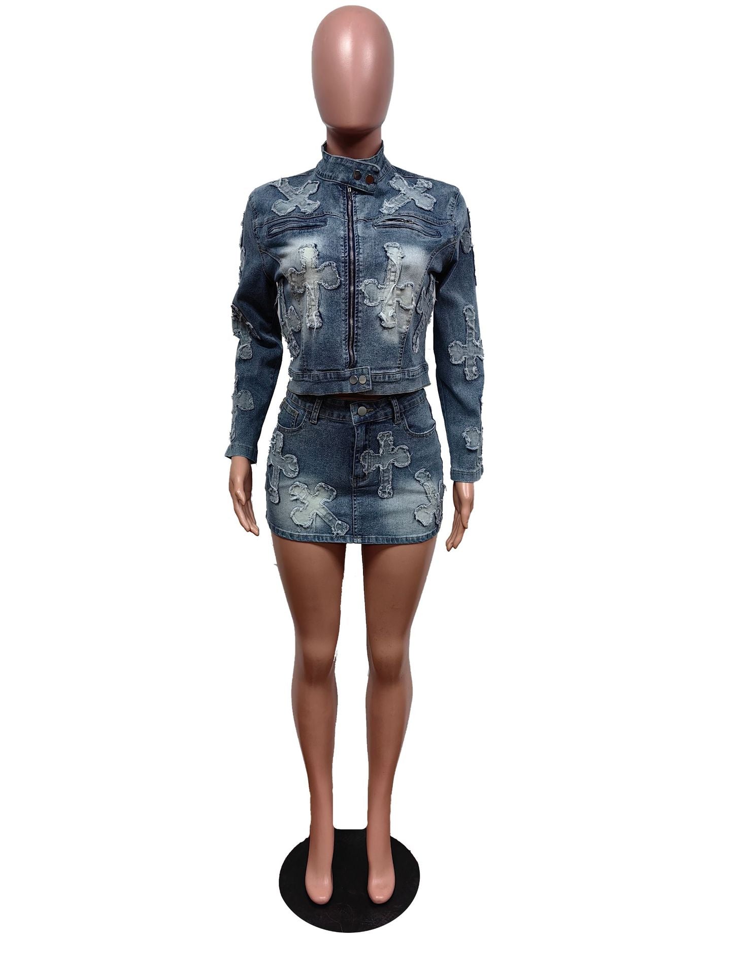 Denim Embroidered Short Skirt Jacket Suits Suit See size chart under “more details”