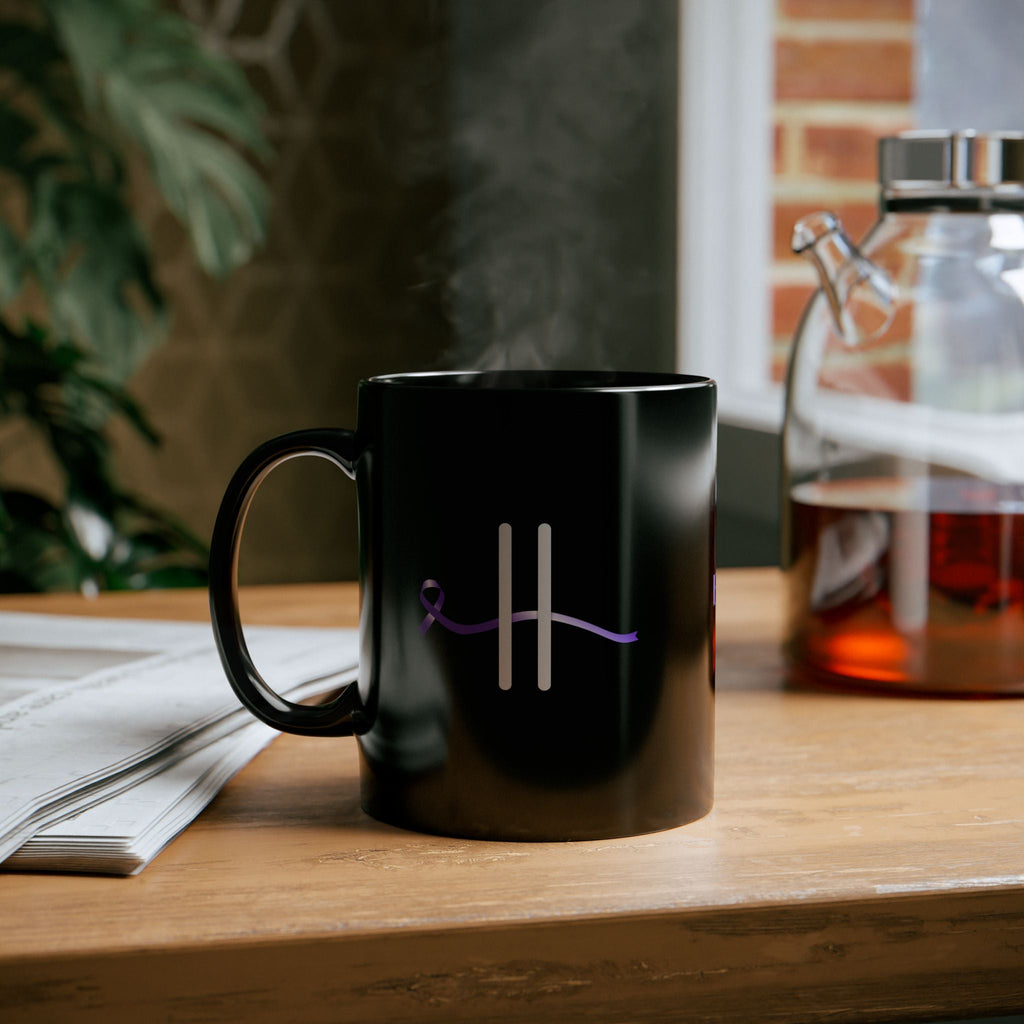 Pause for Epilepsy Awareness Purple Ribbon Black Ceramic Mug (11oz & 15oz)