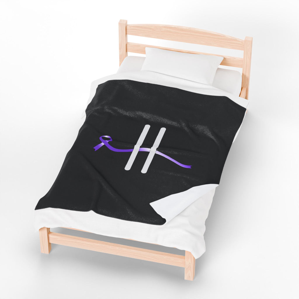 “Pause” Epilepsy Awareness Velveteen Blanket – Purple Ribbon Pause Symbol
