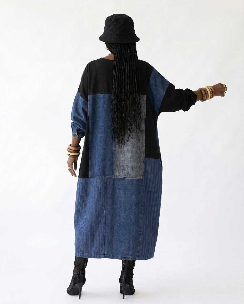 Untamed Patchwork Denim Maxi Dress