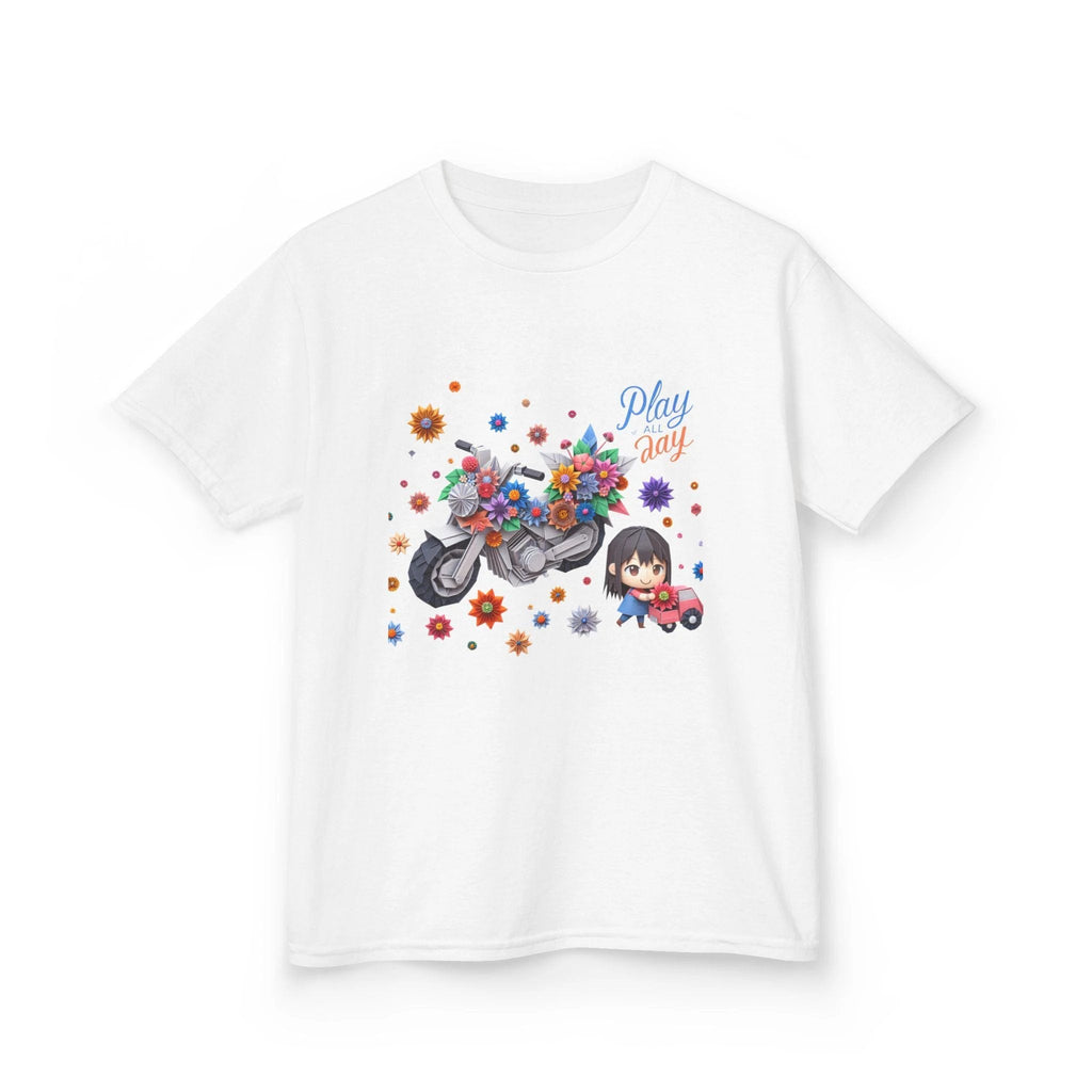 Play all Day Motorcycle Tee - Fun Floral Design for Young Adventurers