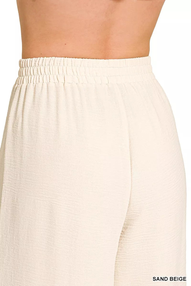 Zenana Woven Airflow Elastic Waistband Pants