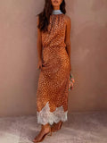 Brown Polka Dot Sleeveless Top and Lace Detail Skirt Set