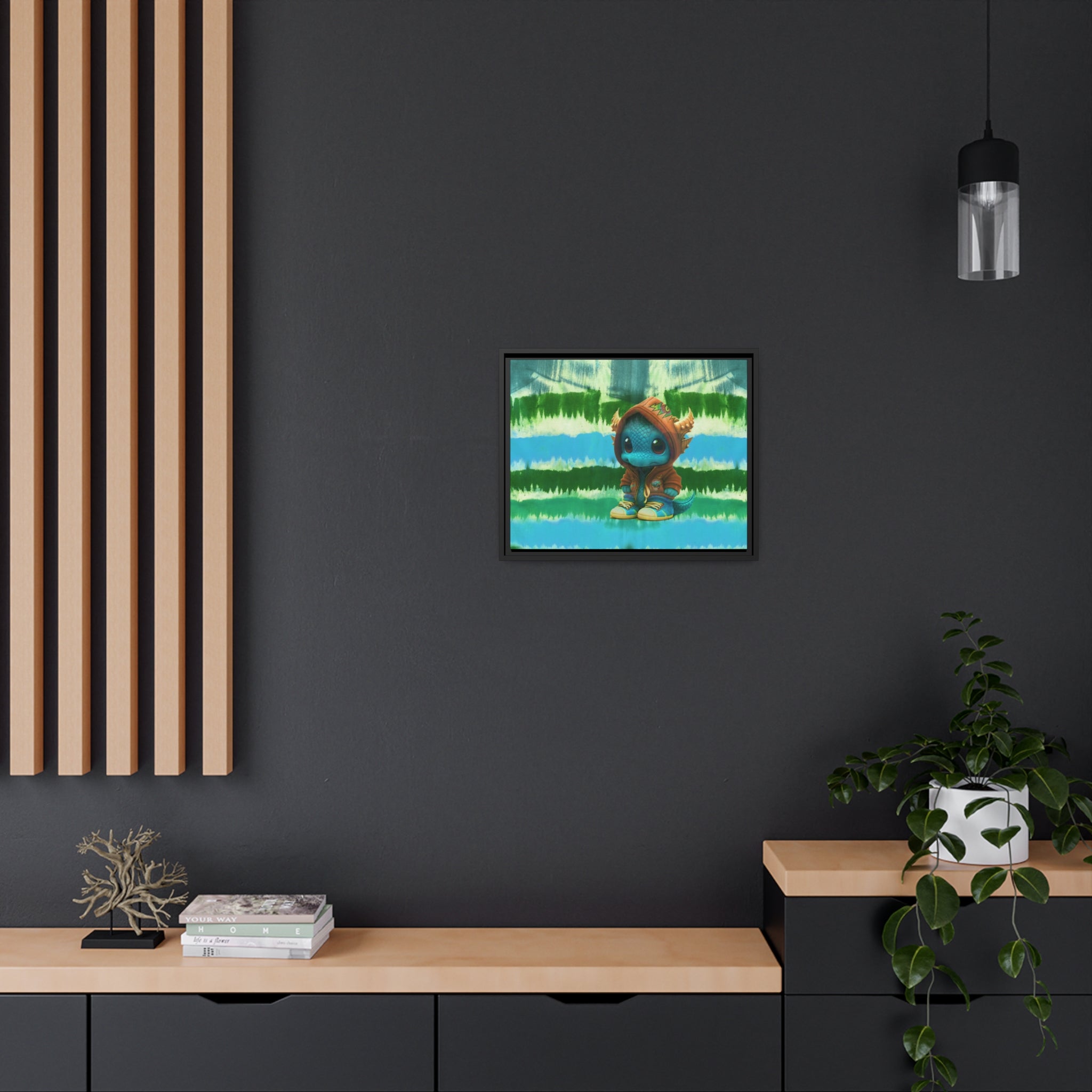 Baby Dragon Jam Aqua Matte Canvas with Black Frame