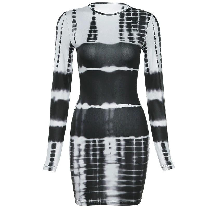 New Women's Fashion Round neck Long sleeve short dress