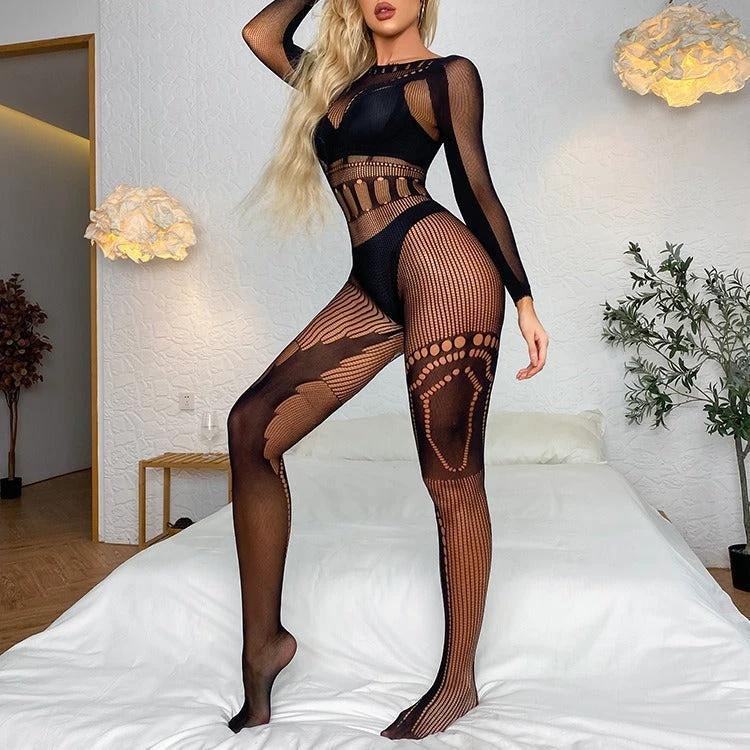 Sexy Stockings Hollow-out Tight See-through Jumpsuit