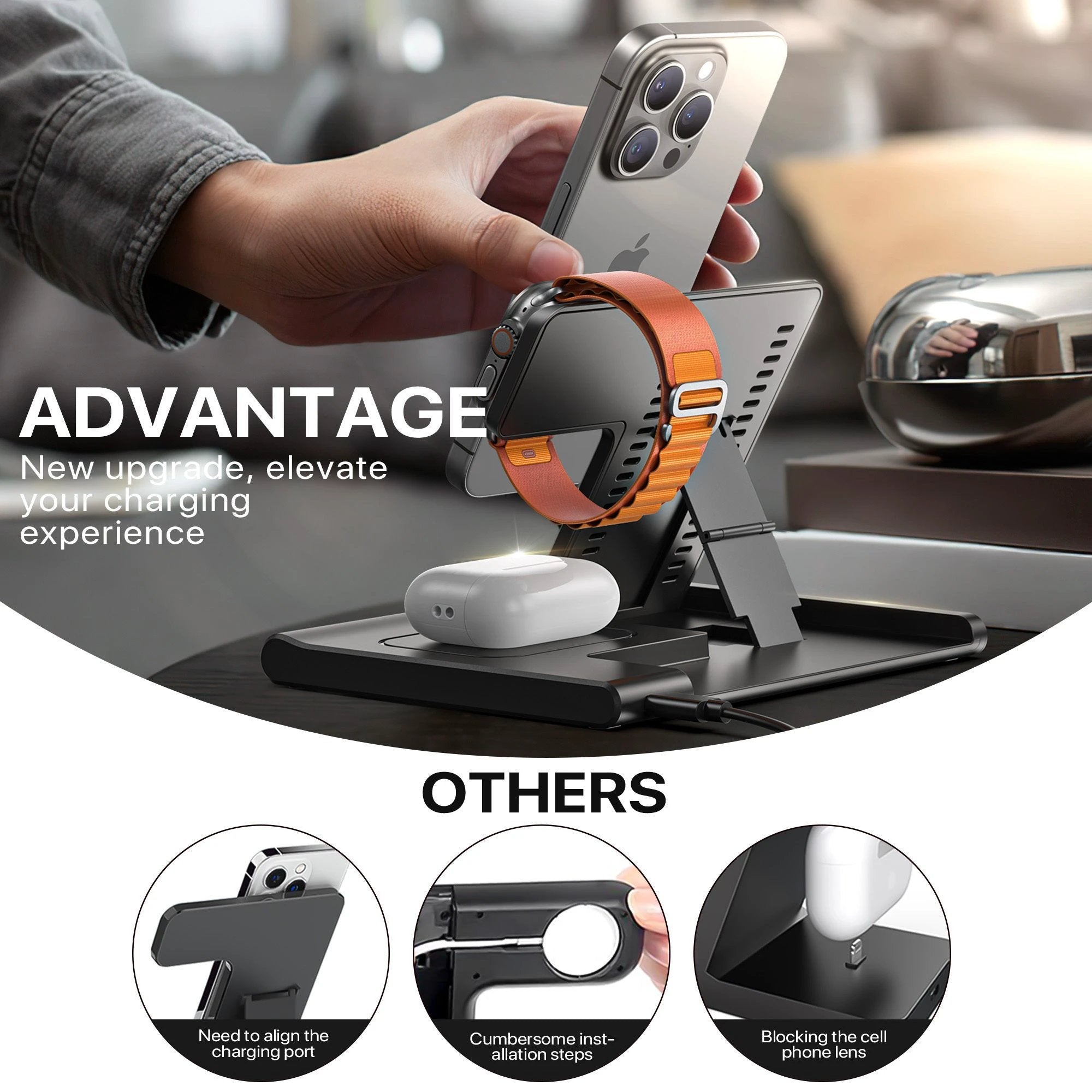 3 In 1 Wireless Charging Sation For Multiple Devices 15W Fast Charging Stand