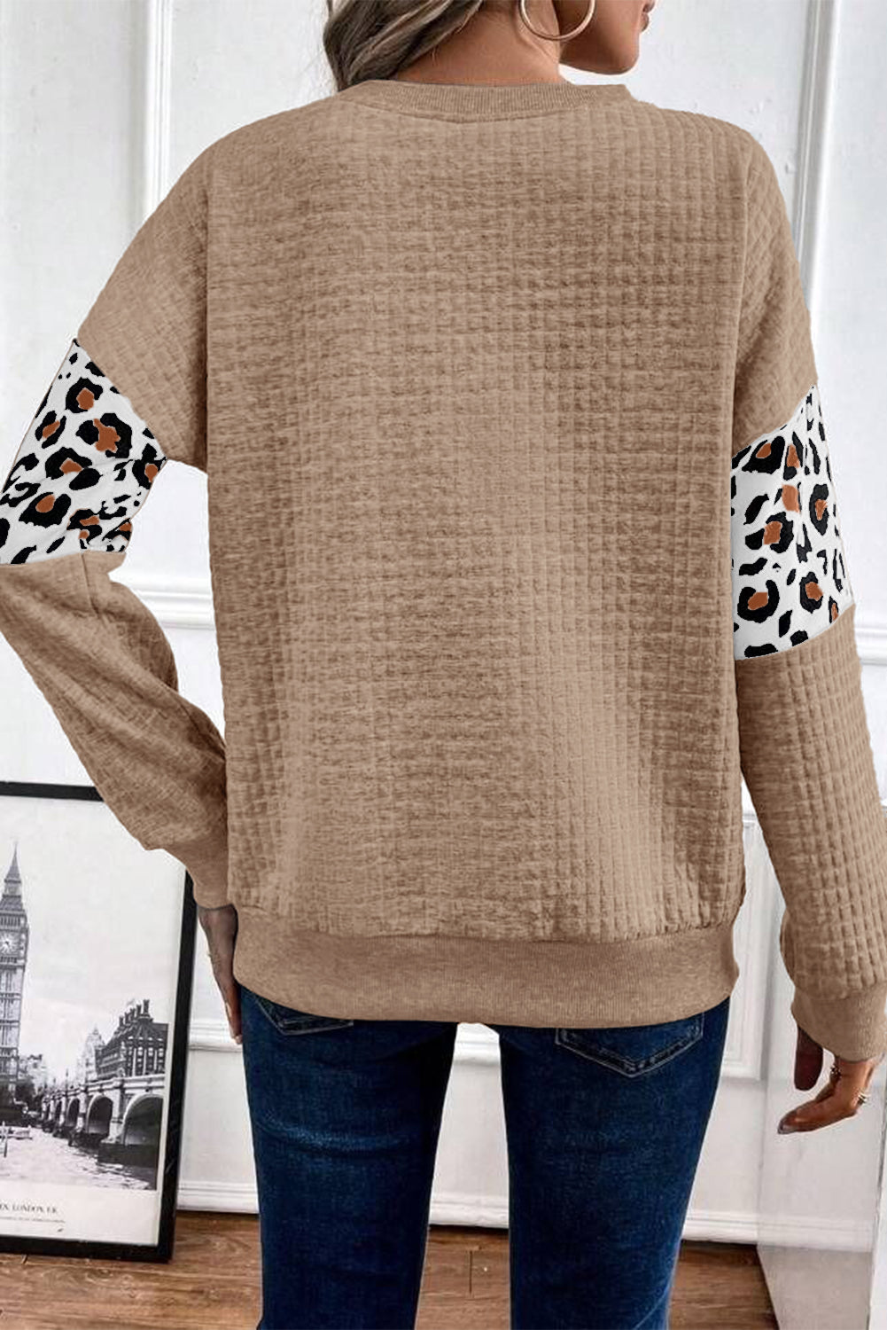 Parchment Leopard Quilted Patchwork Pullover Women's Sweatshirt