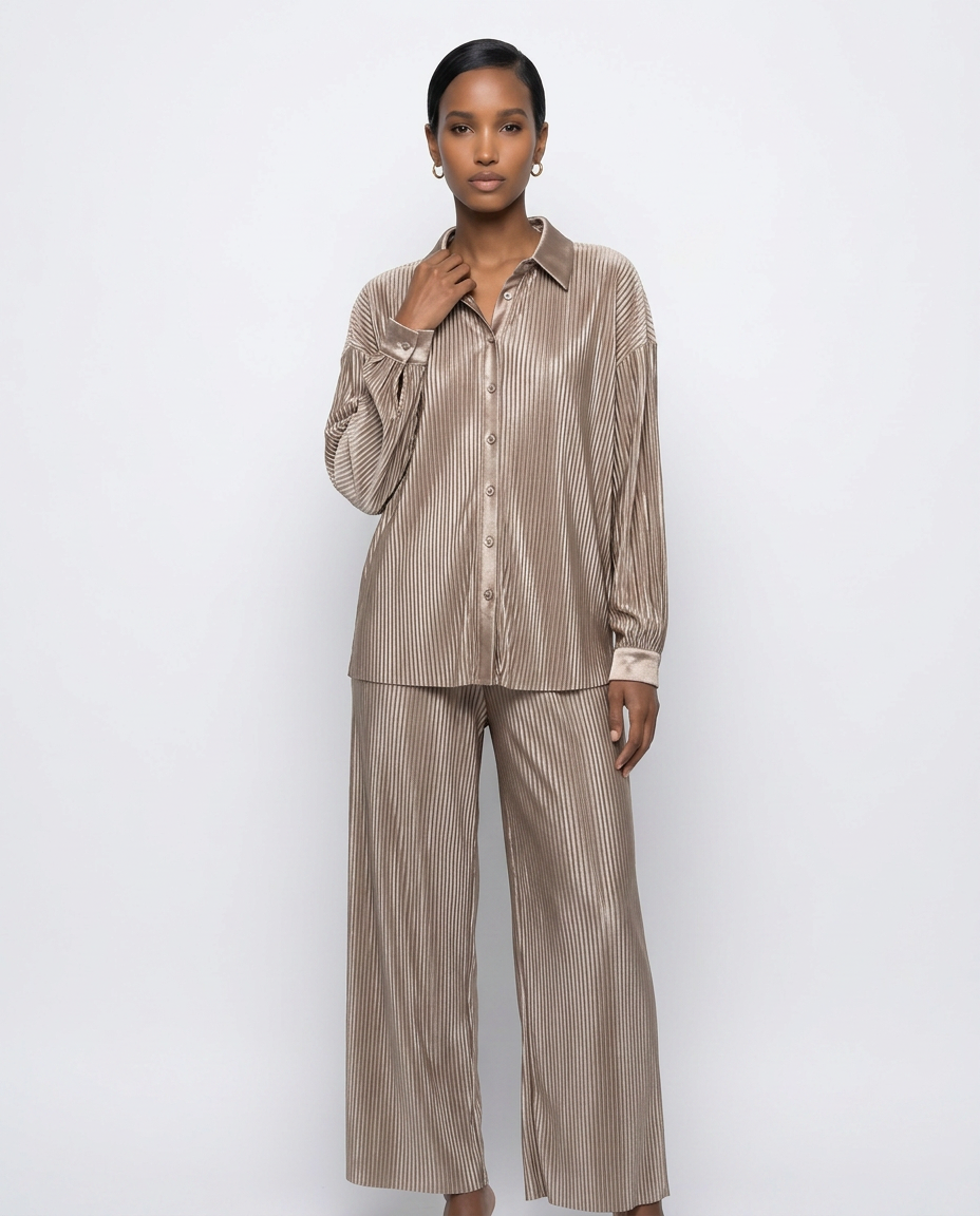 Champagne Gold Plissé Lounge Set