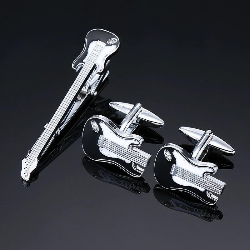 Gold Silver Black Square Brushed Tie Clip And Cufflinks