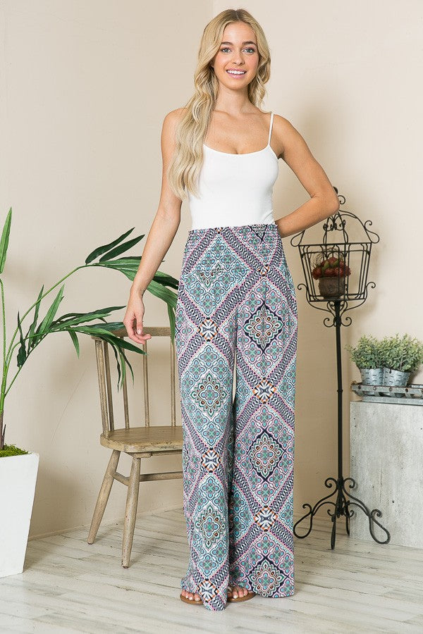Tribal Print Wide Leg Pants
