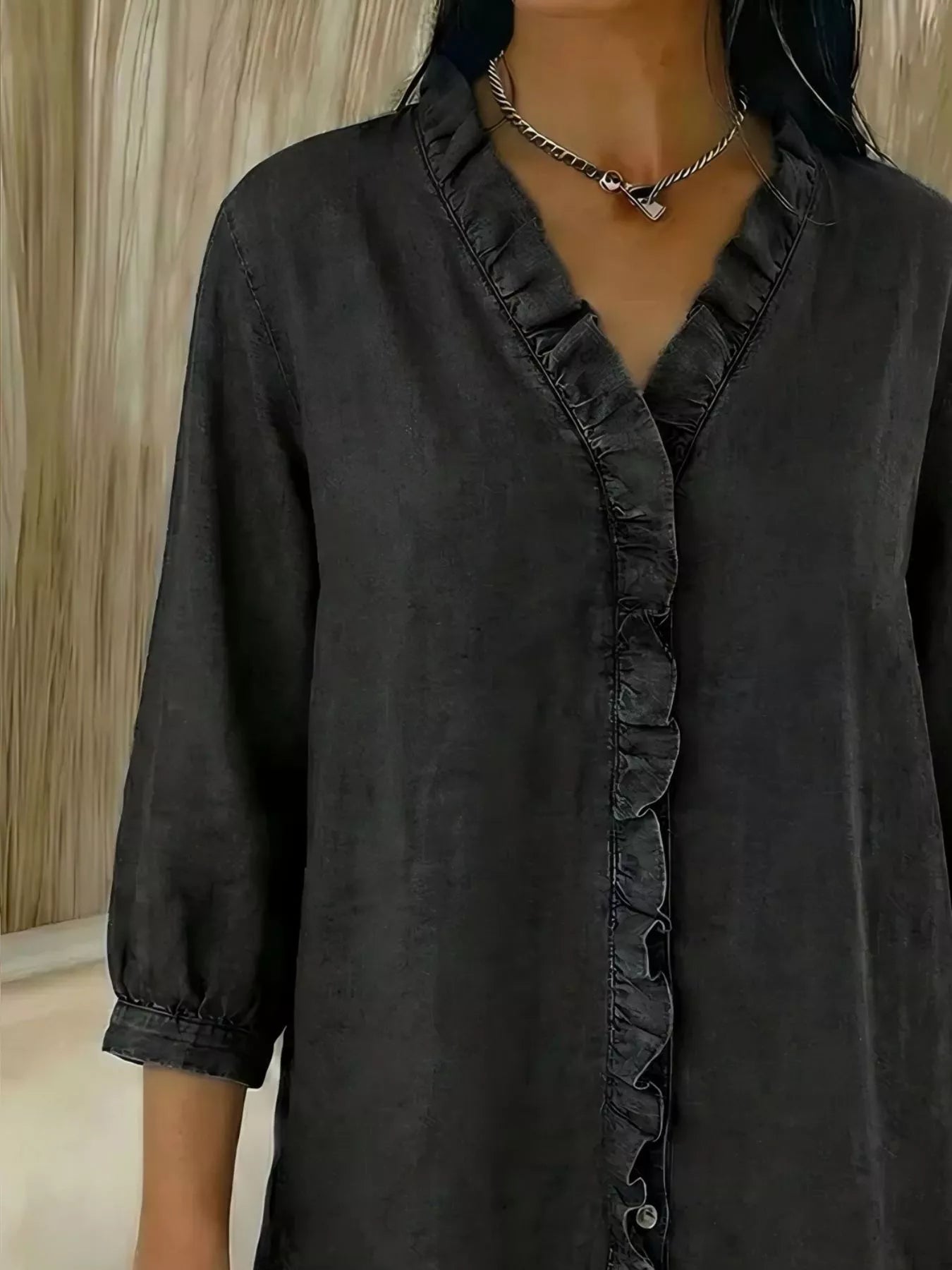 Women's V-Neck Ruffled Button Down Shirt Plus Size