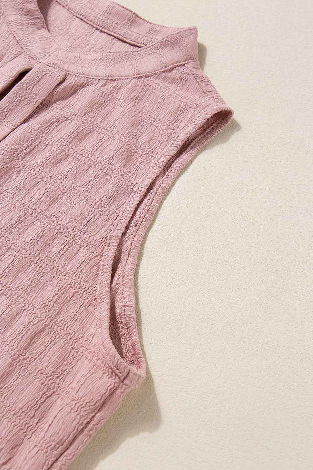 Sleeveless Top - Textured Split V Neck Women's Blouse