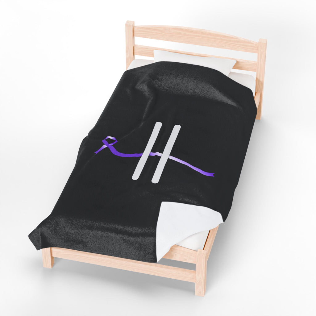 “Pause” Epilepsy Awareness Velveteen Blanket – Purple Ribbon Pause Symbol