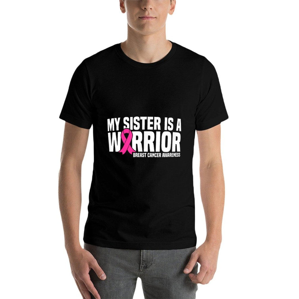 My Sister Is A Warrior Pink Ribbon Breast Cancer Awareness  Rolled Sleeves T-Shirt