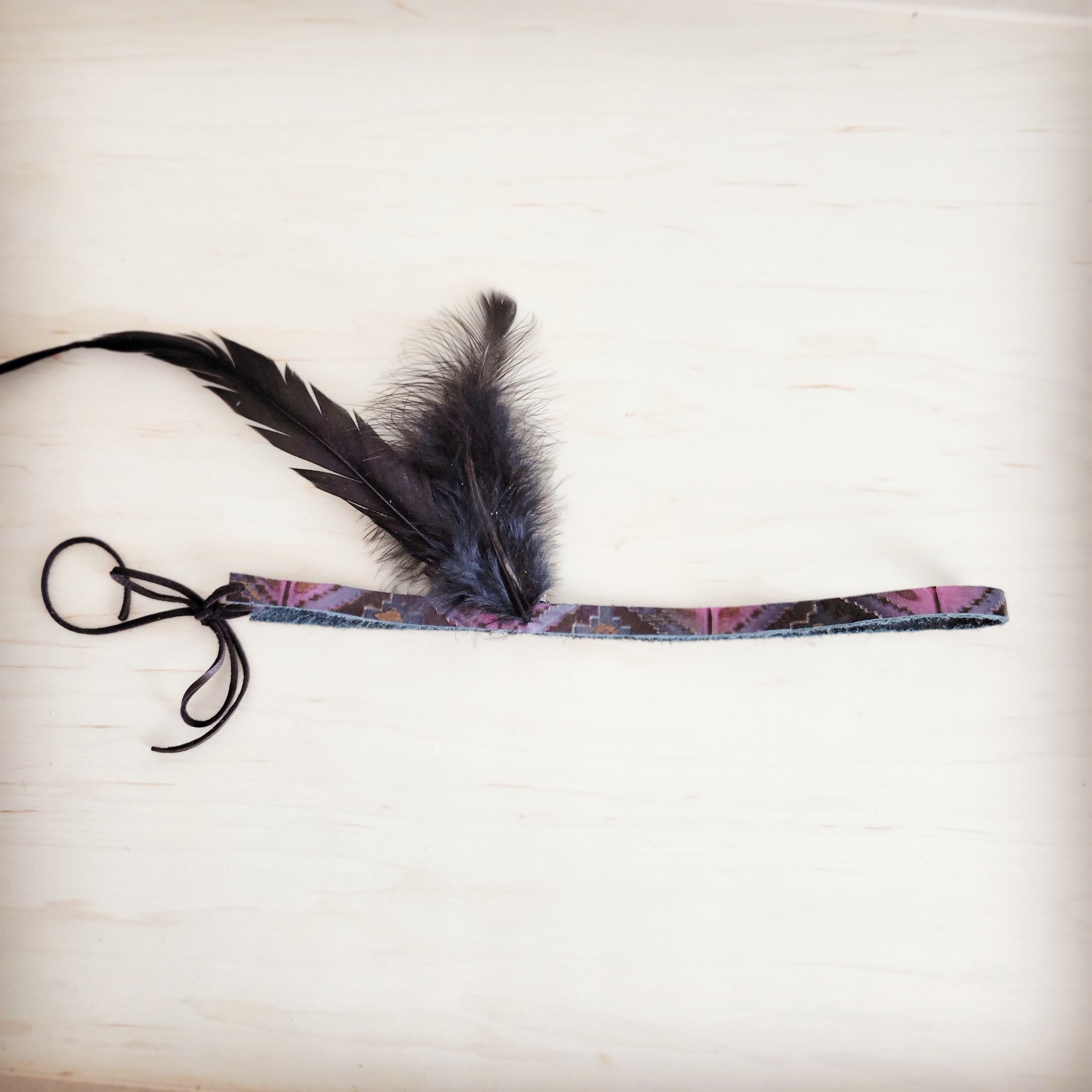 Genuine Leather Magenta Navajo w/ Black Feathers 954w