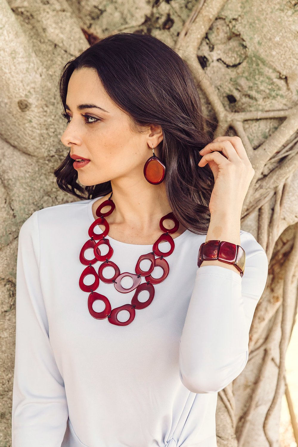 Tagua Amigas Earrings - Red