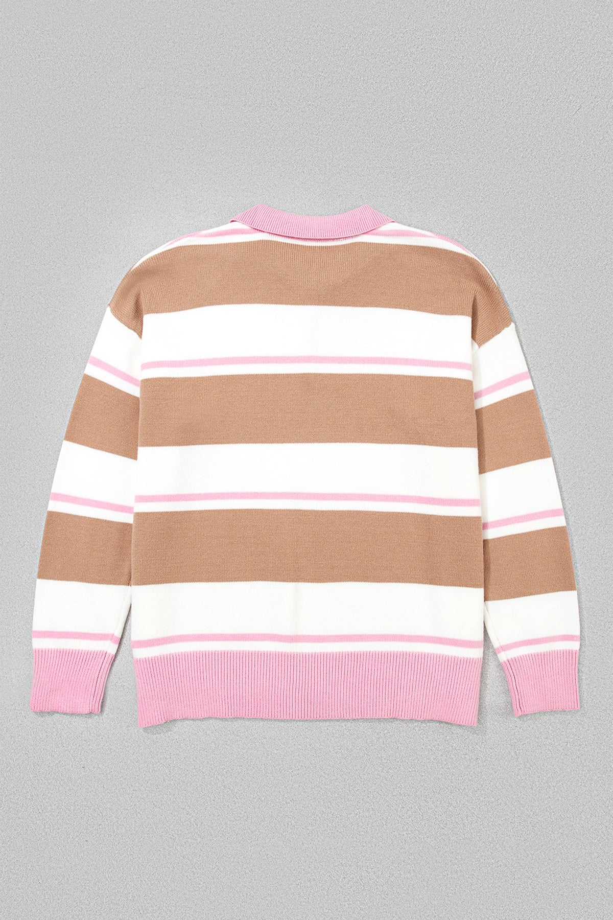Plus Size Stripe Colorblock Collared Long Sleeve Sweater