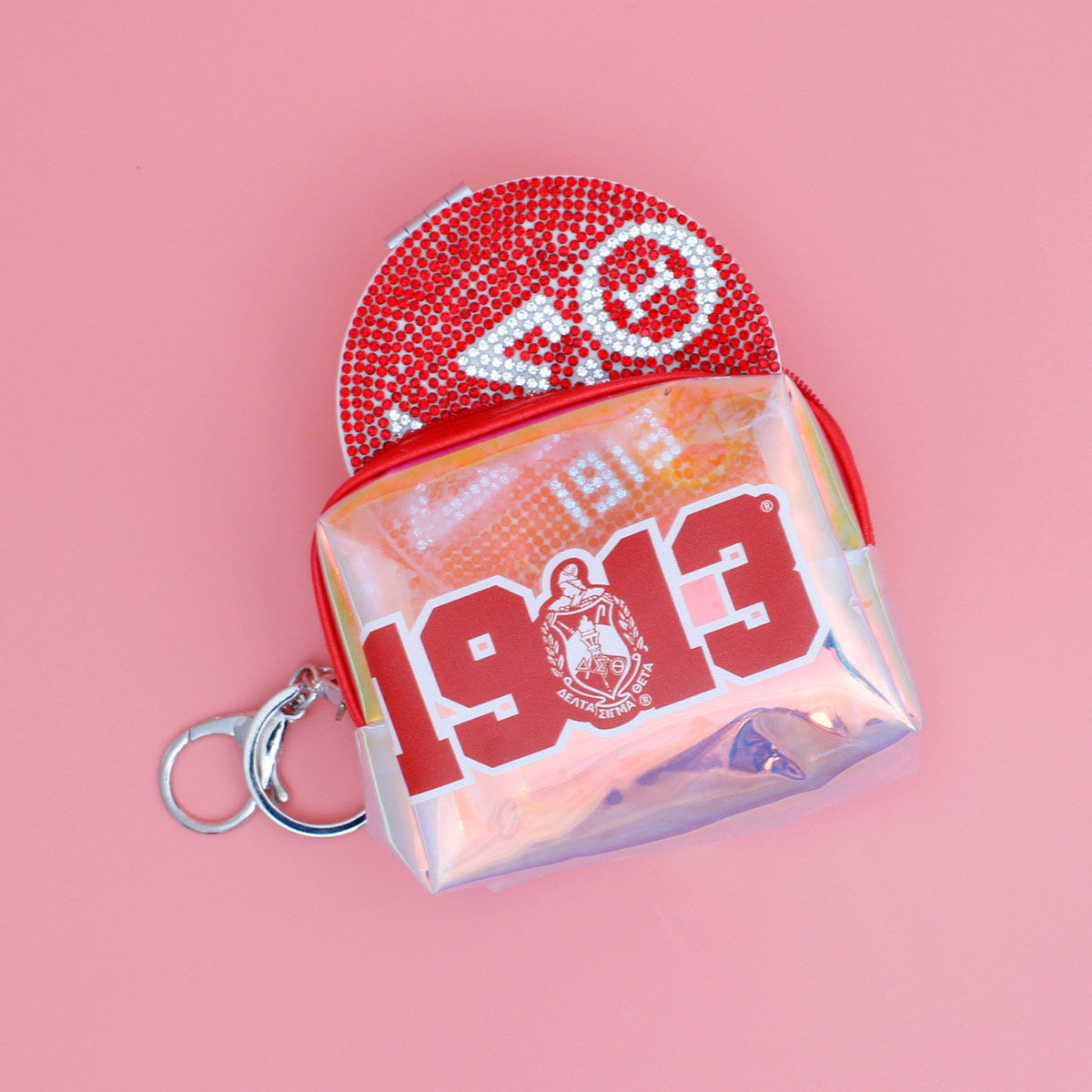 Delta Sigma Theta Iridescent Zipper Pouch Keychain