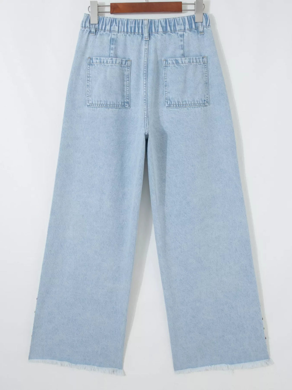 Studded Side Slit Leg Pocketed Frayed Wide Leg Jeans