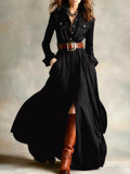 Button Front Maxi Dress - Long Sleeve Bohemian Style