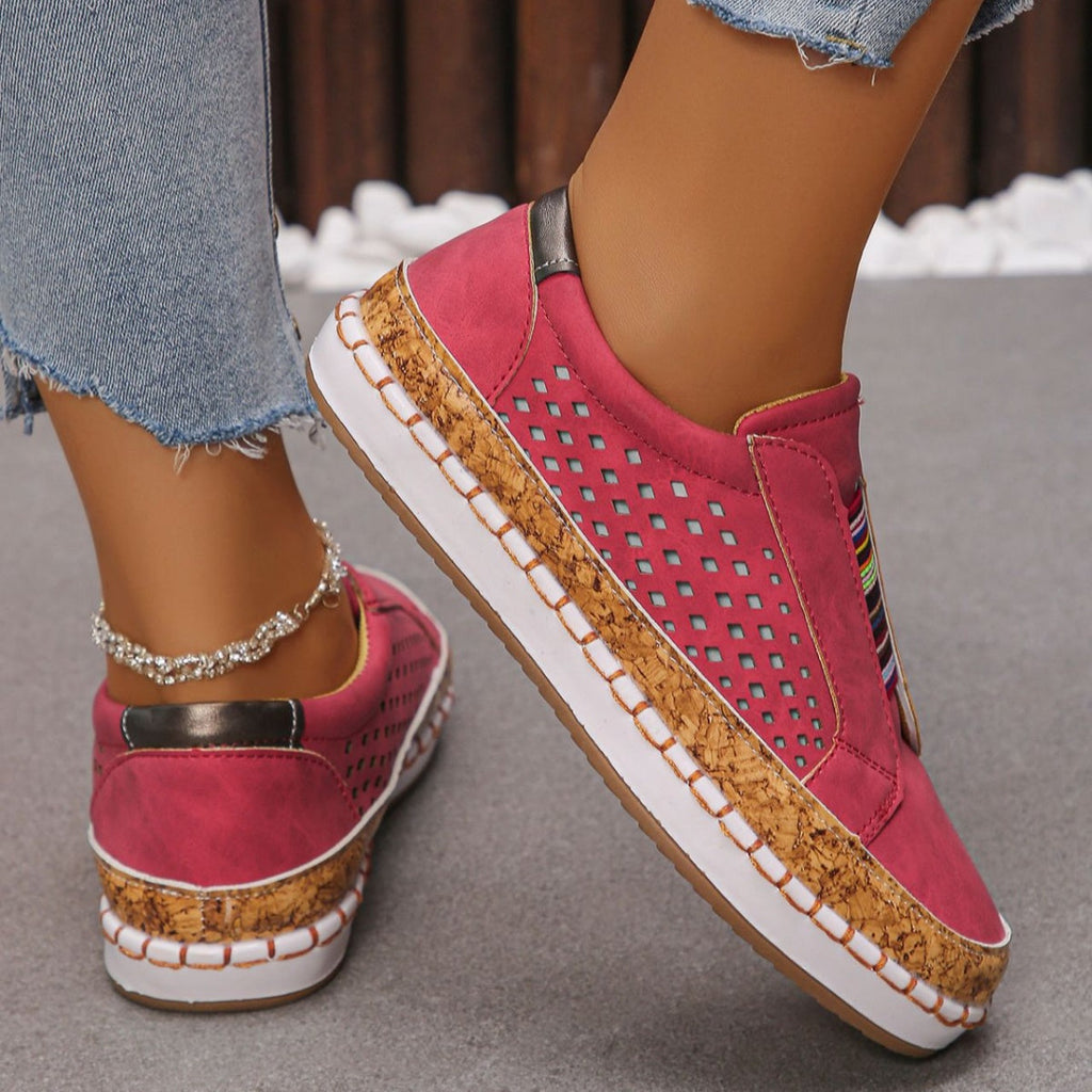Women's Casual Slip-On Walking Sneakers with Cork Trim Detail