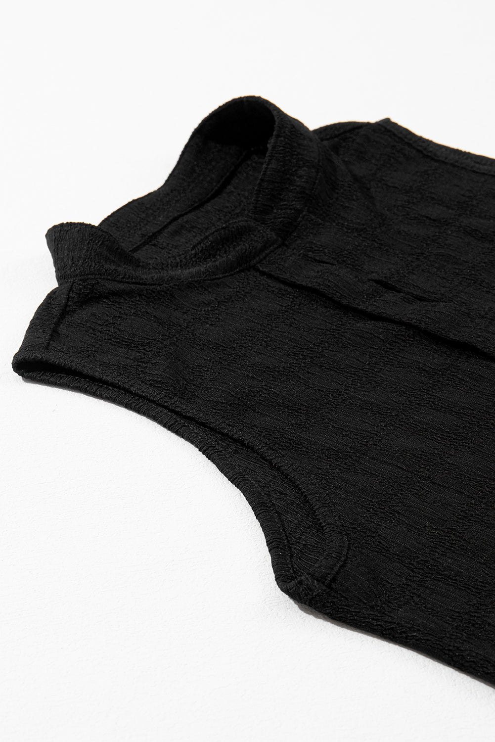 Sleeveless Top - Textured Split V Neck Women's Blouse