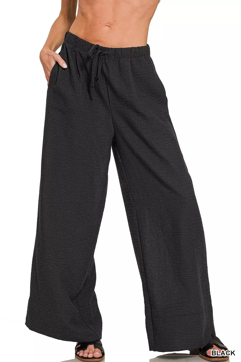 Woven Airflow Drawstring Pants Lightweight Comfortable Trousers
