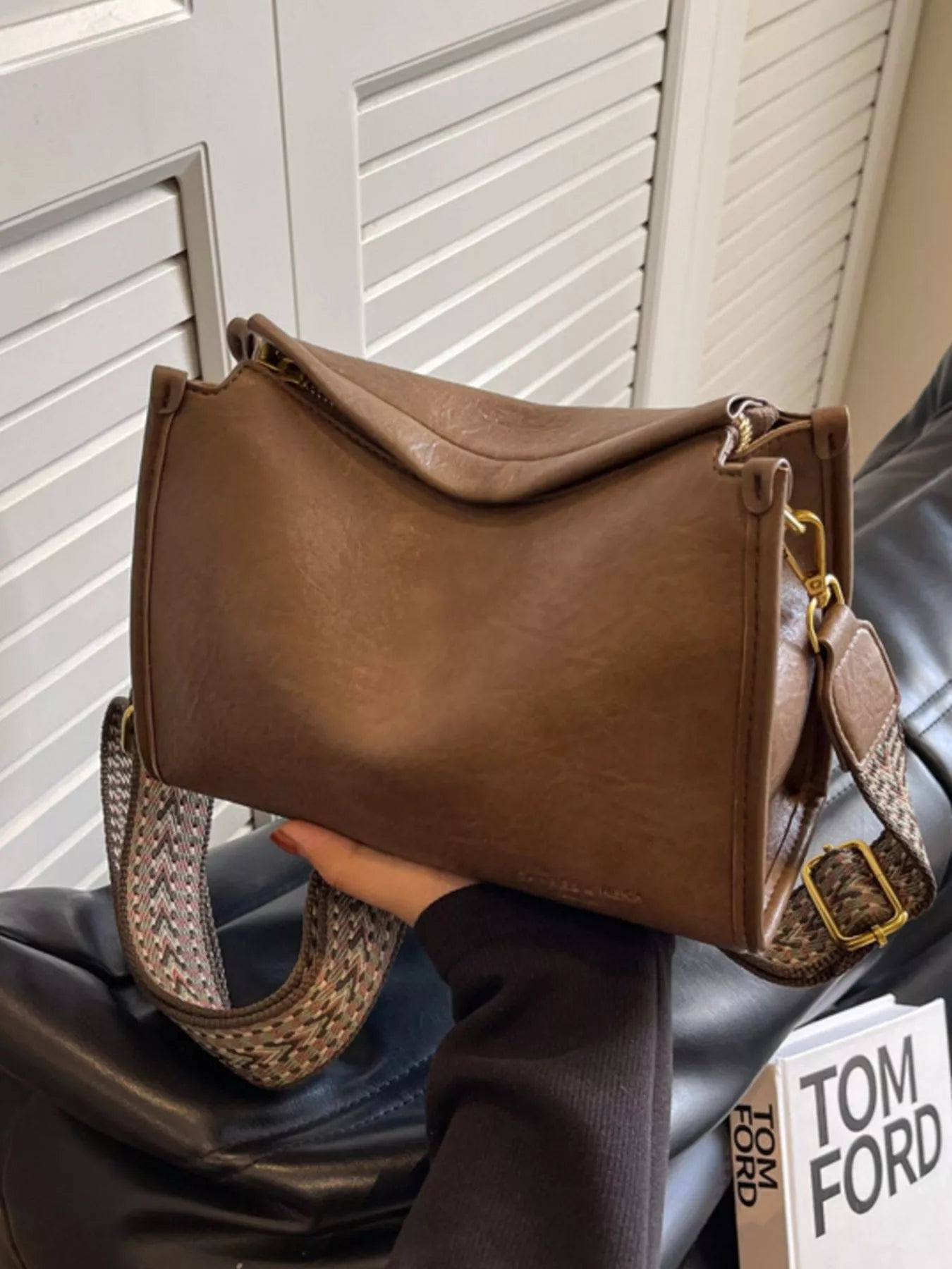 Wide Strap Crossbody Bag - Medium PU Leather