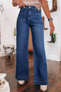 Sail Blue High Waist Wide Leg Jeans with Pockets