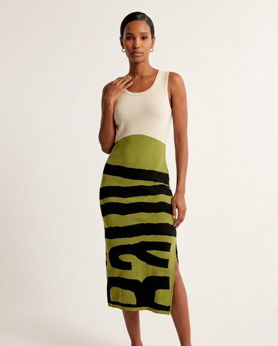 Colorblock Graphic Knit Midi Dress