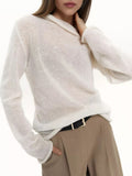 Women's Cream Long Sleeve Mock Neck Lightweight Pullover Sweater