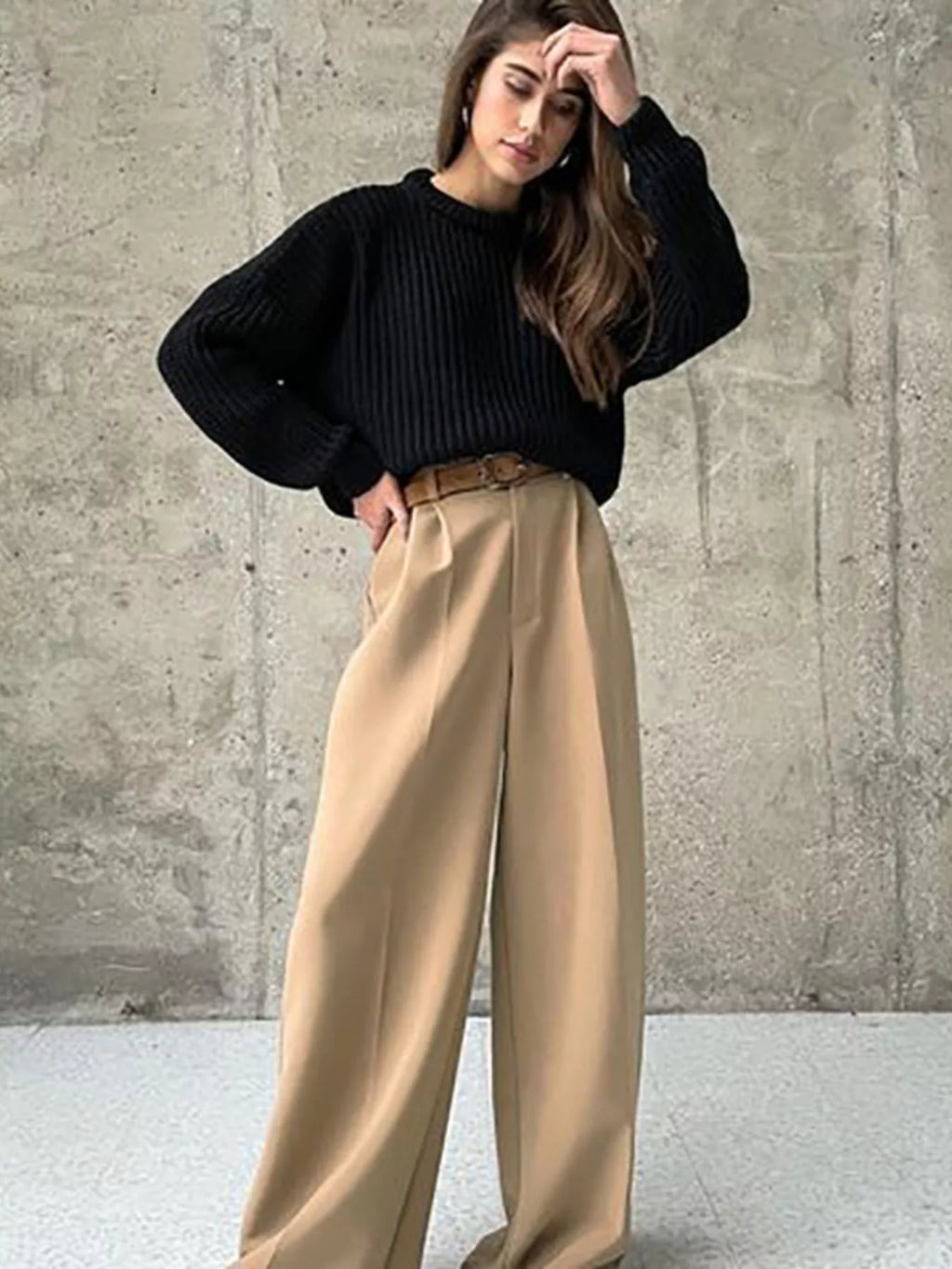 Women's High-Rise Wide Leg Pleated Pants – Relaxed Floor Length