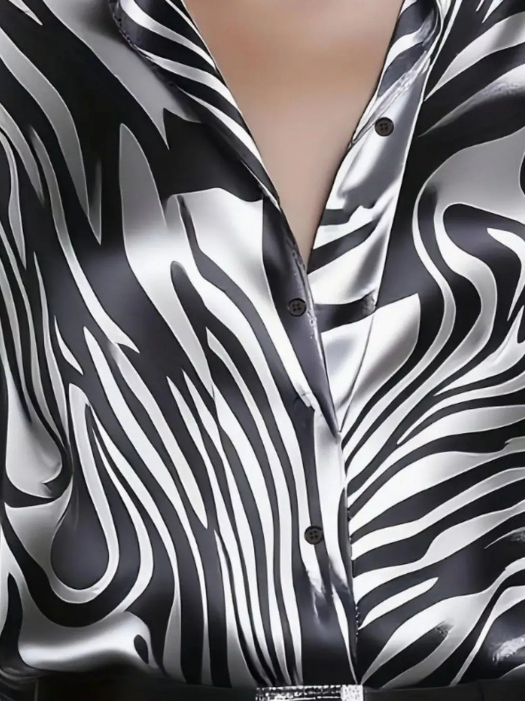 Zebra Print Satin Button Up Shirt | Black & White