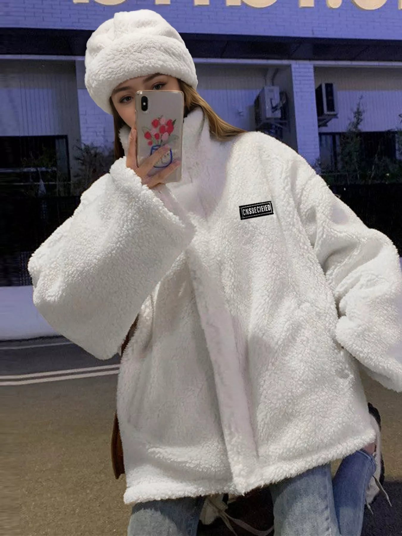 Women's Sherpa Fleece Zip Up Jacket Oversized Winter Outerwear