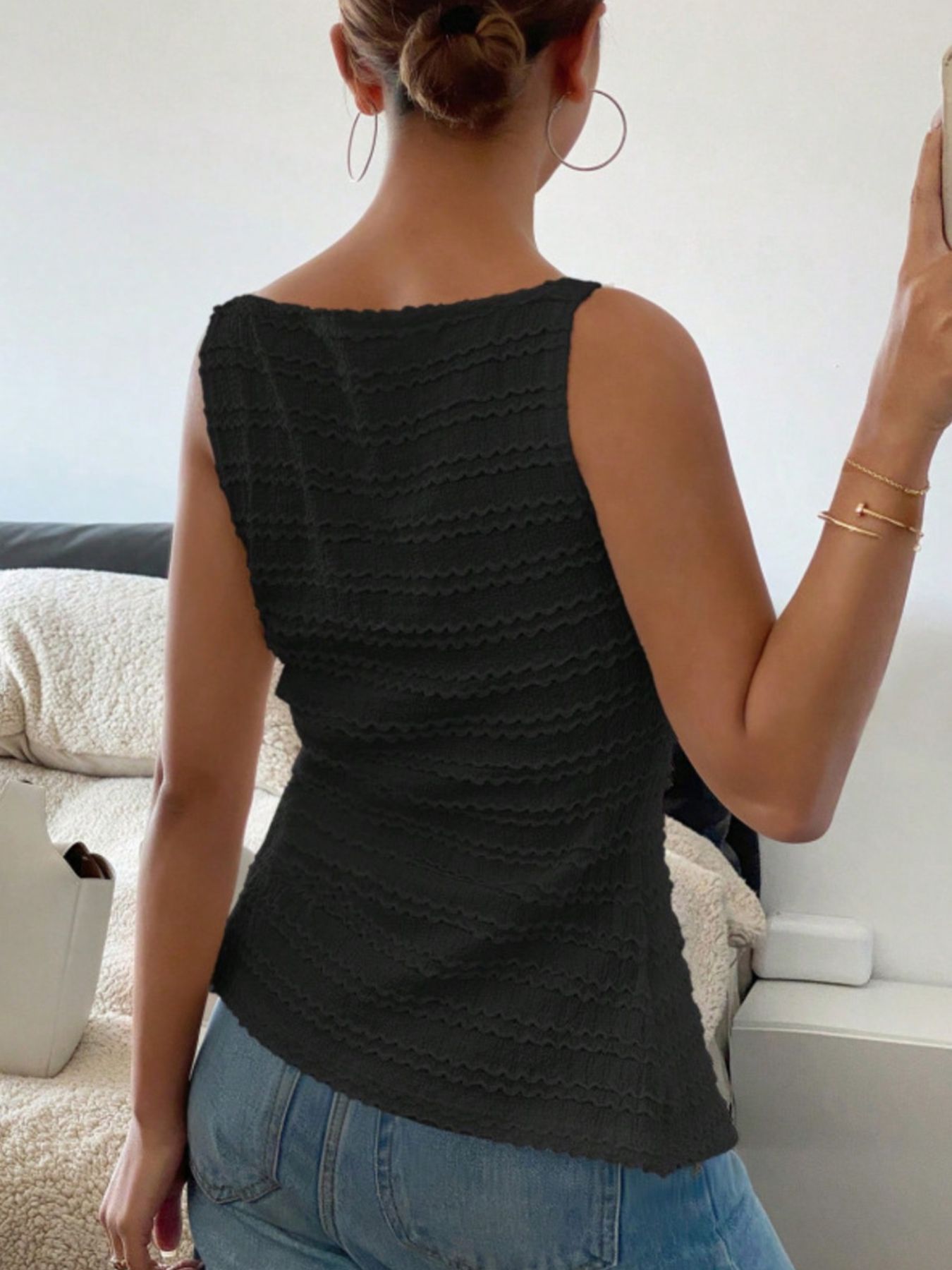 Women's Textured Button-Front Knit Tank Top