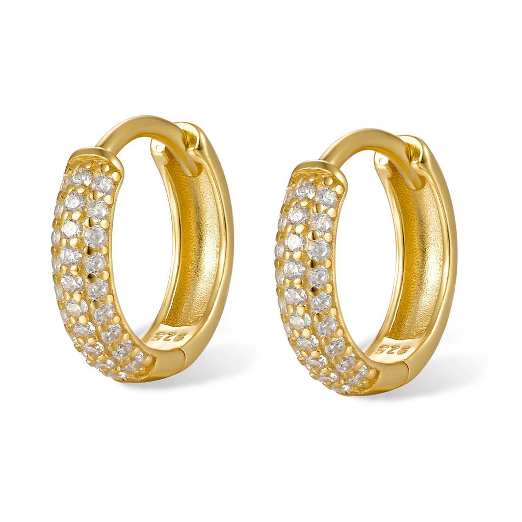 Three-row Drill Wide Face Circle Ear Clip Retro High-grade Sterling Silver Stud Earrings