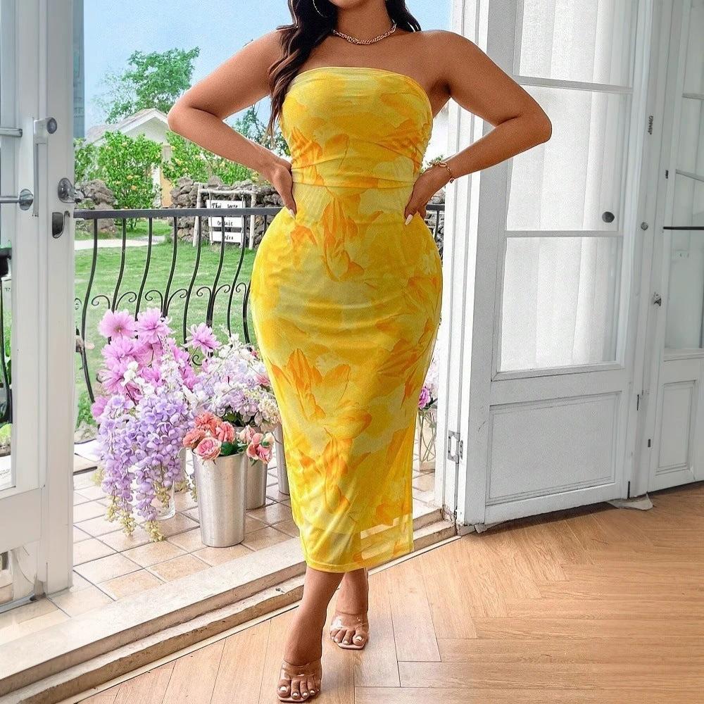 Strapless Women's Clothing Sexy Print Dress