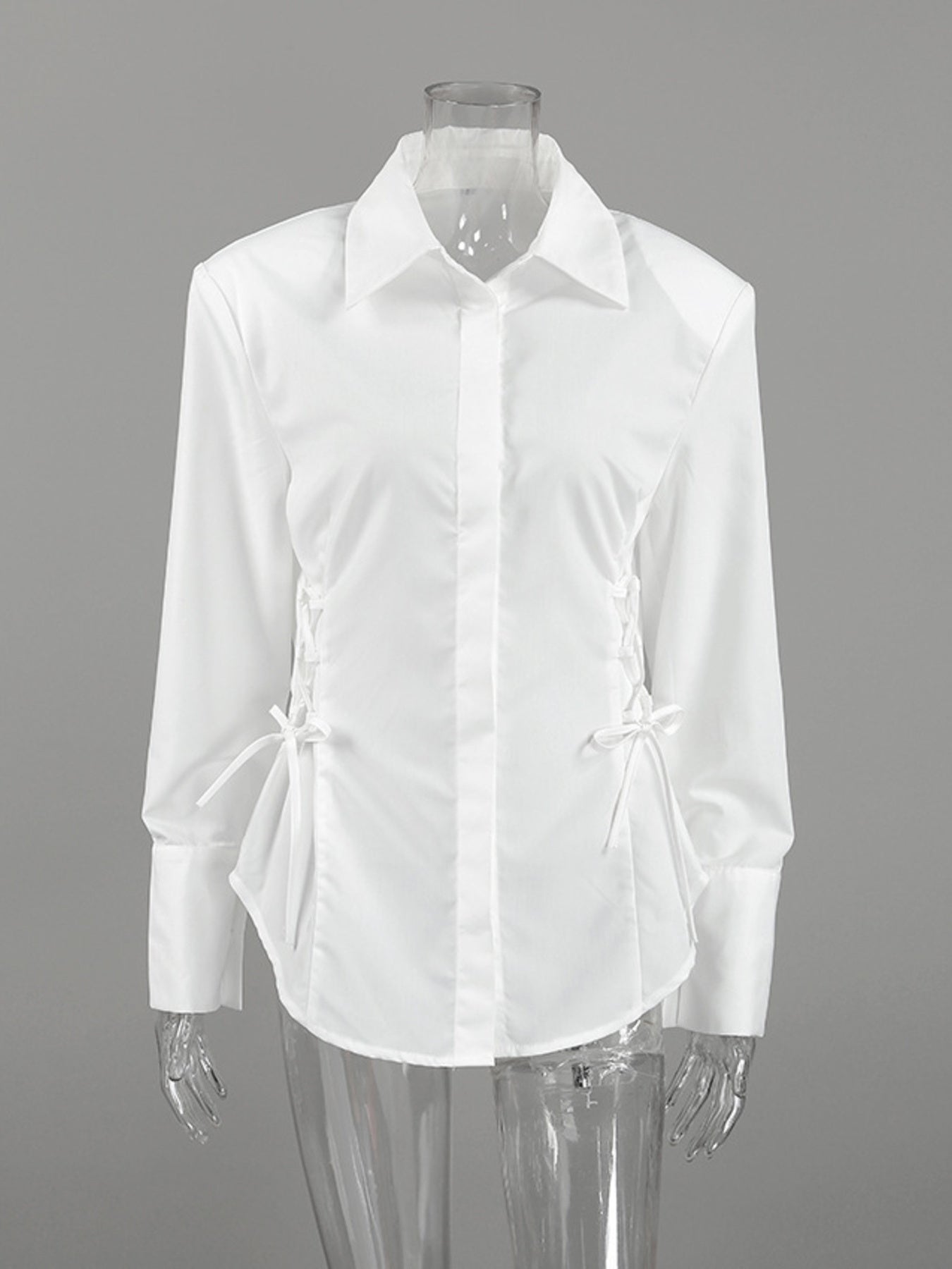 White Side Lace Up Button Up Shirt