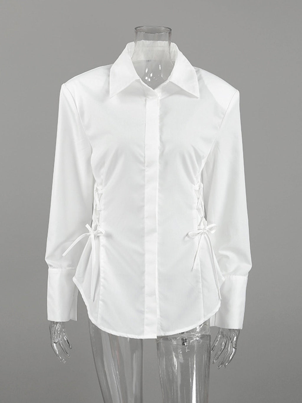 White Button Up Side Lace Up Shirt