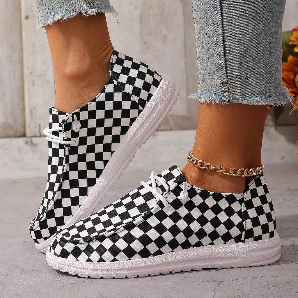 Women's Casual Checkerboard Canvas Slip-On Sneakers