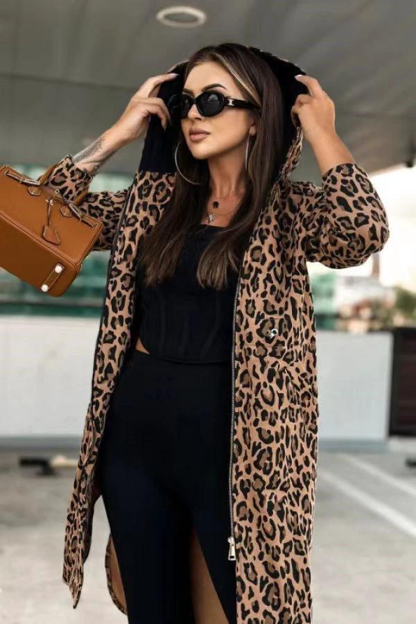 Women's Long-sleeved Hooded Printed Trench Coat