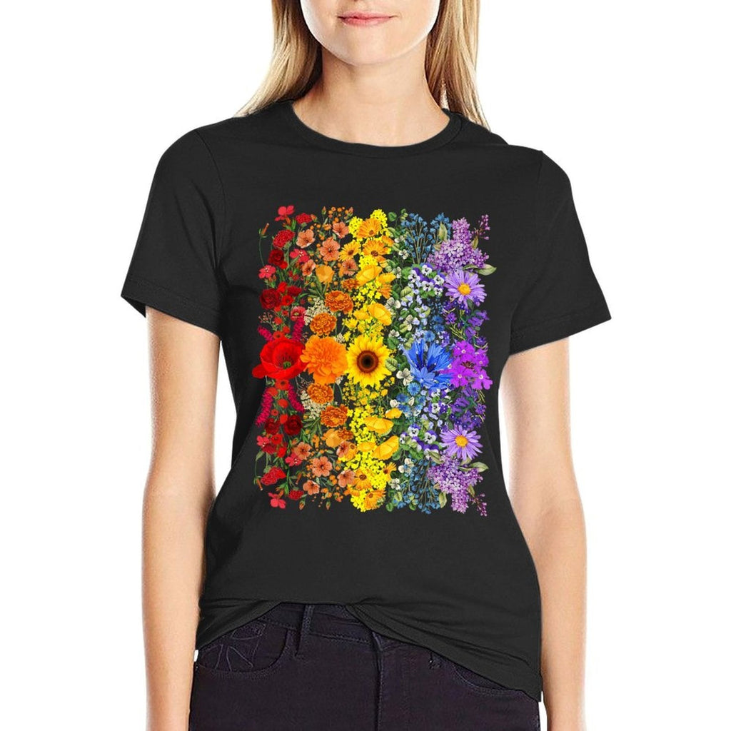 Rainbow Wildflowers Field Flowers LGBTQ Month Pride Month  Stretchy T-Shirt