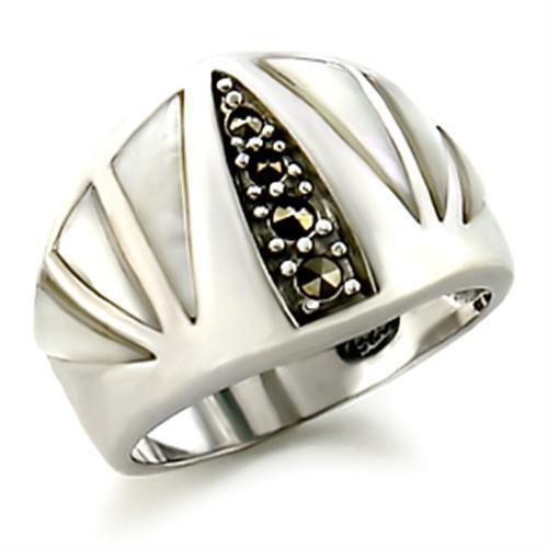 Antique Tone 925 Sterling Silver Ring with Precious Stone Conch in White Size 5
