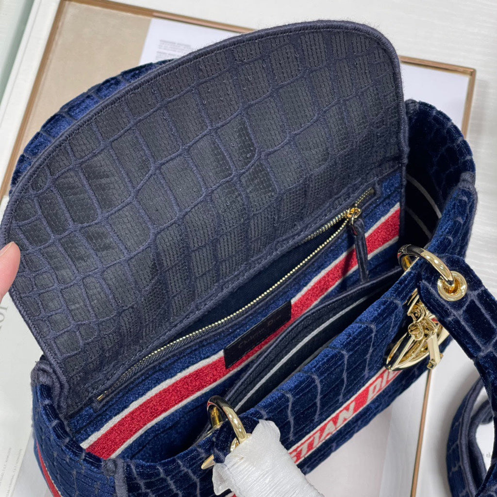 CD Velvet Crocodile Pattern 24 Lady Dior Bag Canvas 336657