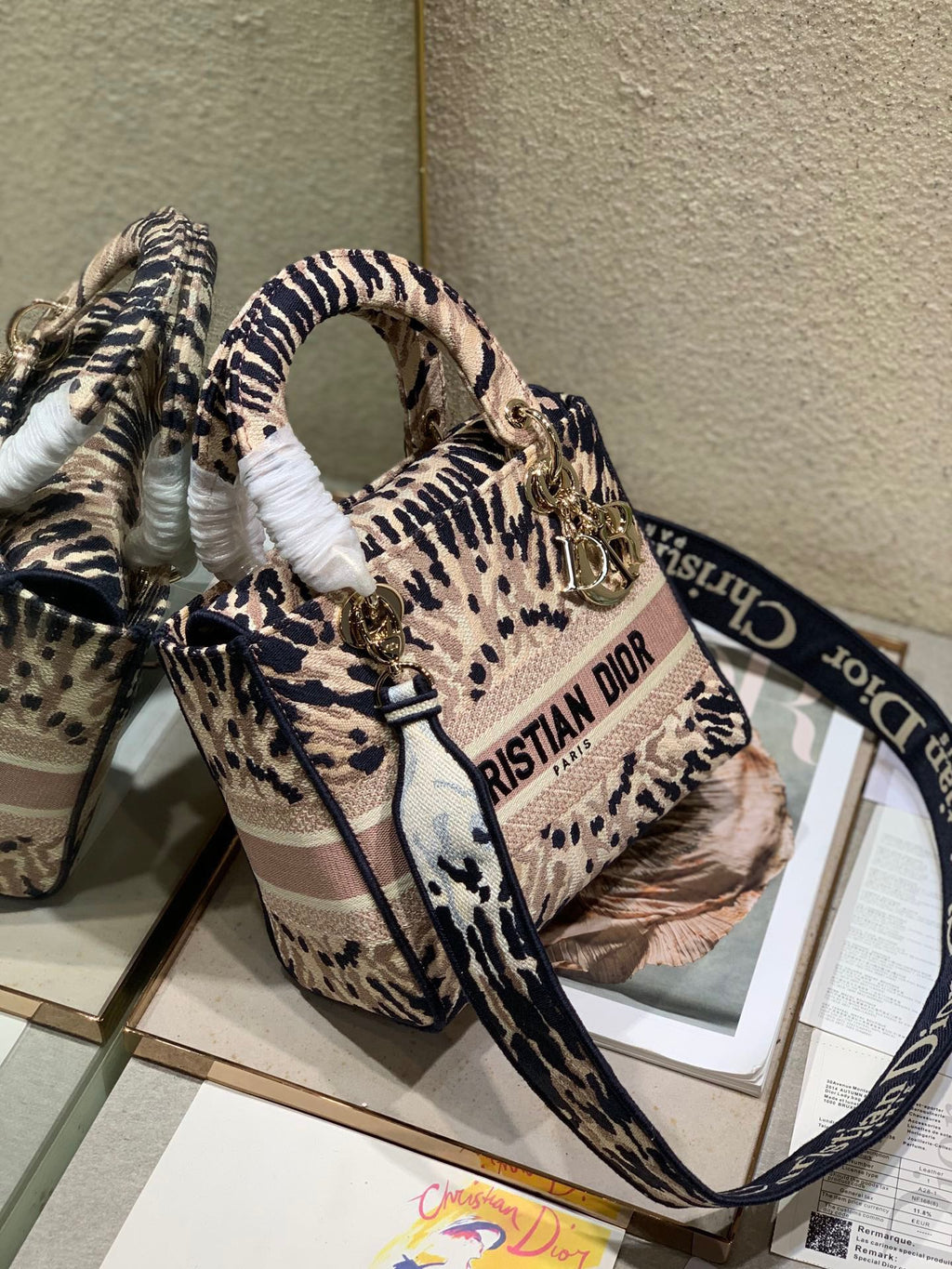 CD Fireworks Pink 24 Lady Dior Bag Canvas 336730