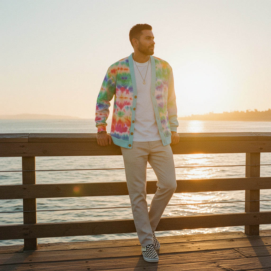Shibori Rainbow Unisex Knitted Fleece Cardigan