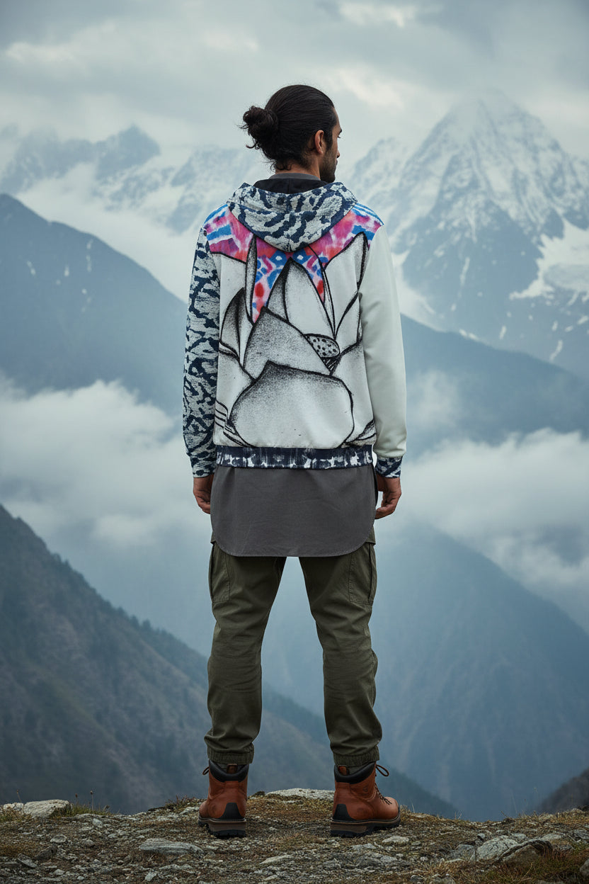 Shibori Bloom Limited Edition Cotton Unisex Zip Hoodie
